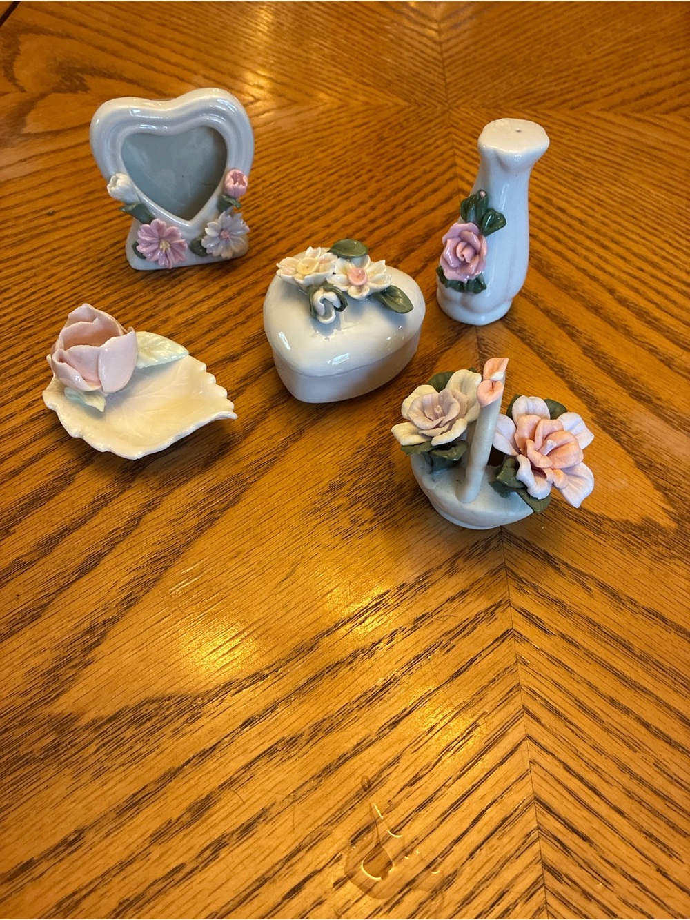 Vintage 5-Piece Porcelain Floral Vanity Set • Coquette Cottagecore Decor